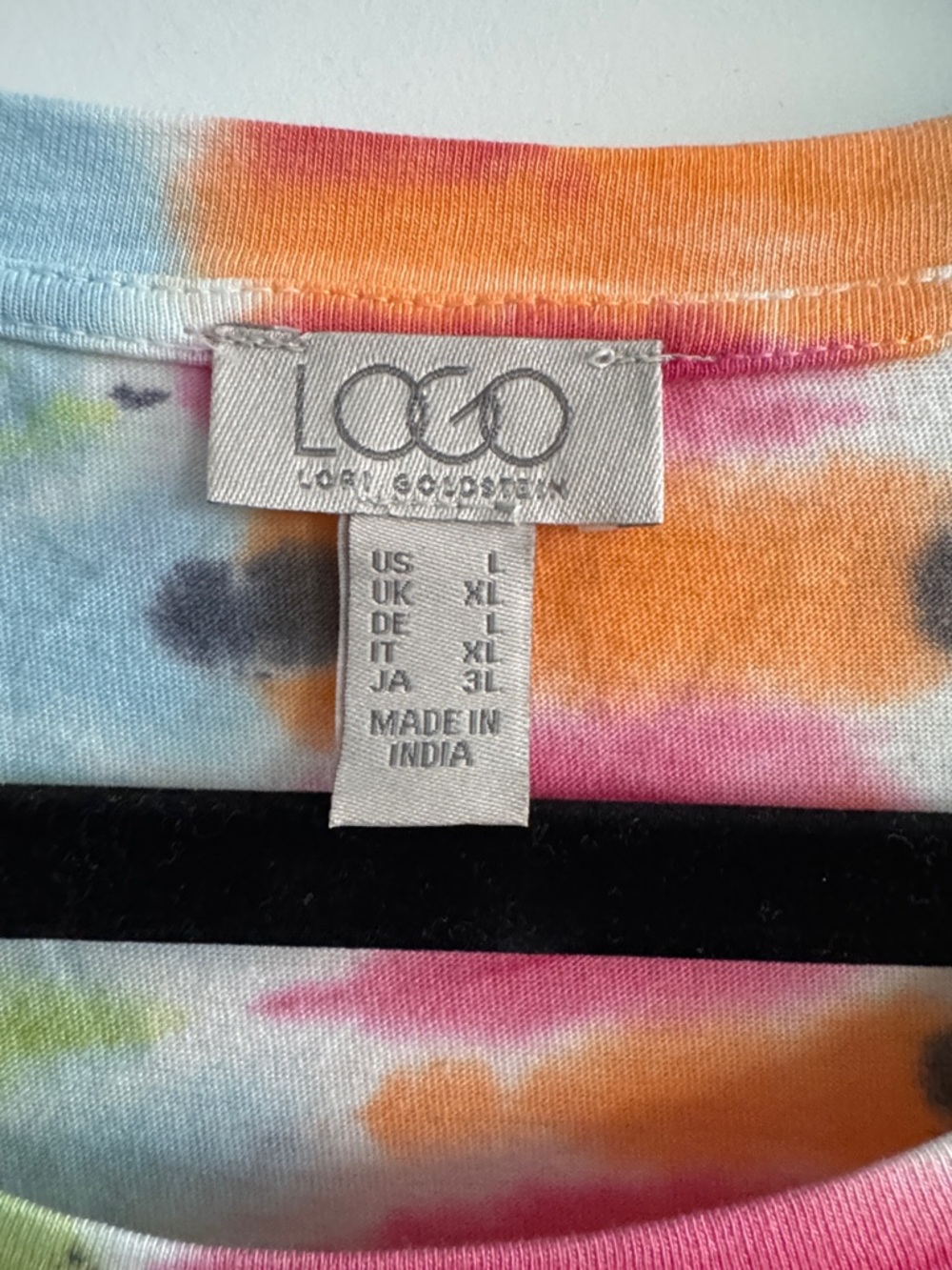 LOGO by Lori Goldstein Tie-Dye 3/4 sleeve cotton top. Smile hemline. Pockets. L. - Picture 2 of 9
